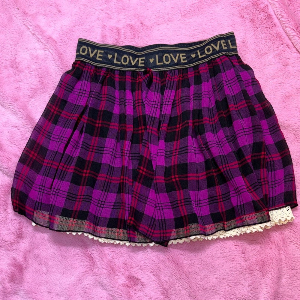 Girls Jessica Simpson Pink and Purple Plaid Skirt w/ Crochet Trim